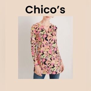 Chico’s Women’s Long Sleeve V-Neck Top Size 1 (Medium)